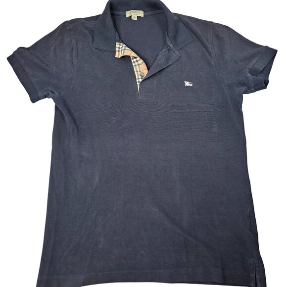 Burberry London Black Polo Shirt Slim Fit S With Nova Check Collar - Picture 2 of 7